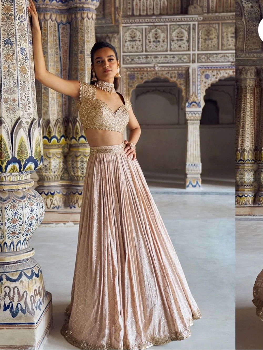 Nude And Gold Embroidered Lehenga